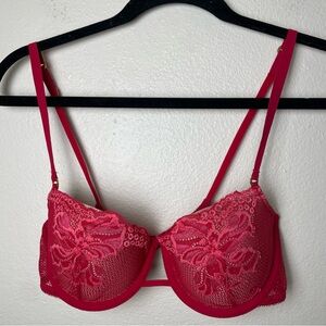 Victorias Secret Very Sexy Red & Pink embroidered padded Push-Up bra 34C